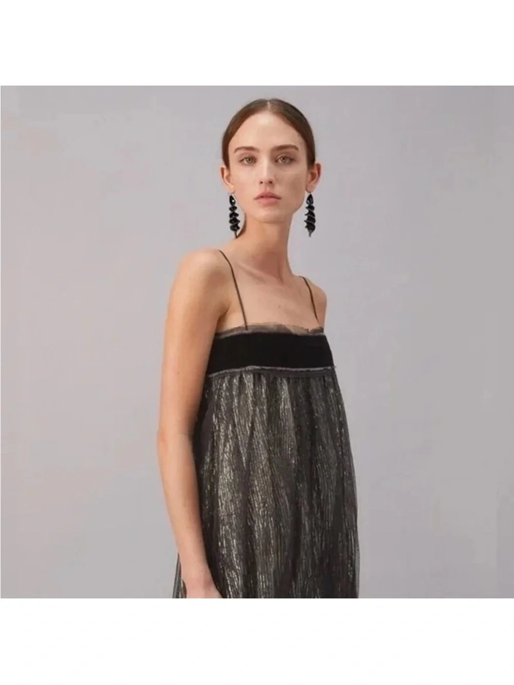Tory Burch Black Metallic Mesh Evening Skirt